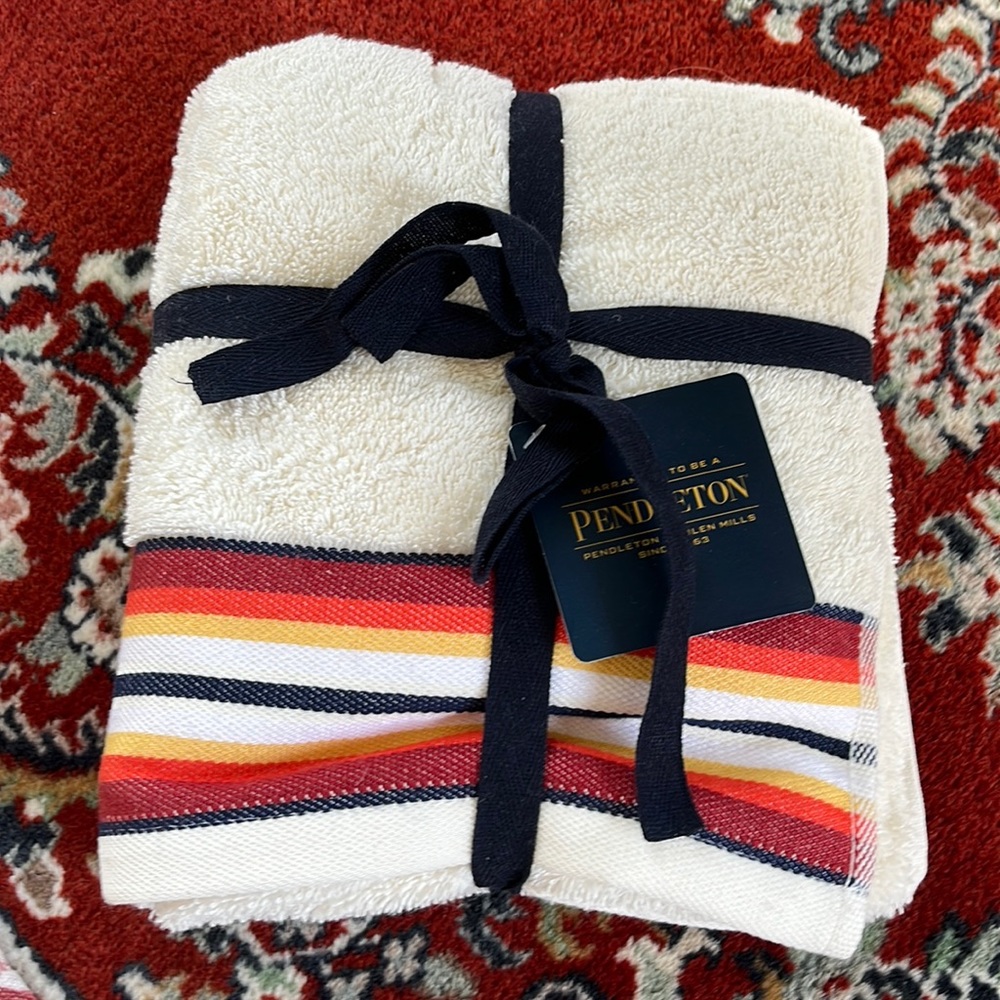 COPY - Pendleton Saltillo Stripe set of 2 hand towels 100% cotton made in Turke…